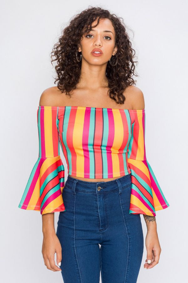 Rainbow off the shoulder top best sale