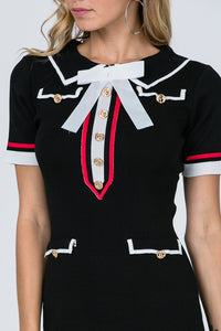 Mini Dress Featuring Collar and Ribbon Accent