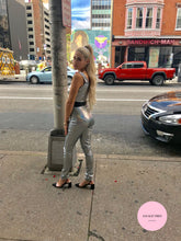 Load image into Gallery viewer, Holographic Zip Front Crop Top-Pants Set