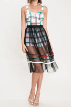 Load image into Gallery viewer, Plaid Print Romper with Sheer Mesh Skirt