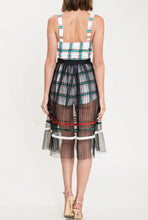 Load image into Gallery viewer, Plaid Print Romper with Sheer Mesh Skirt