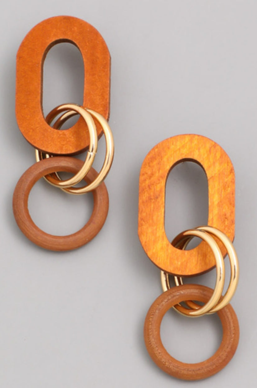 Wood Oval Circle Earrings