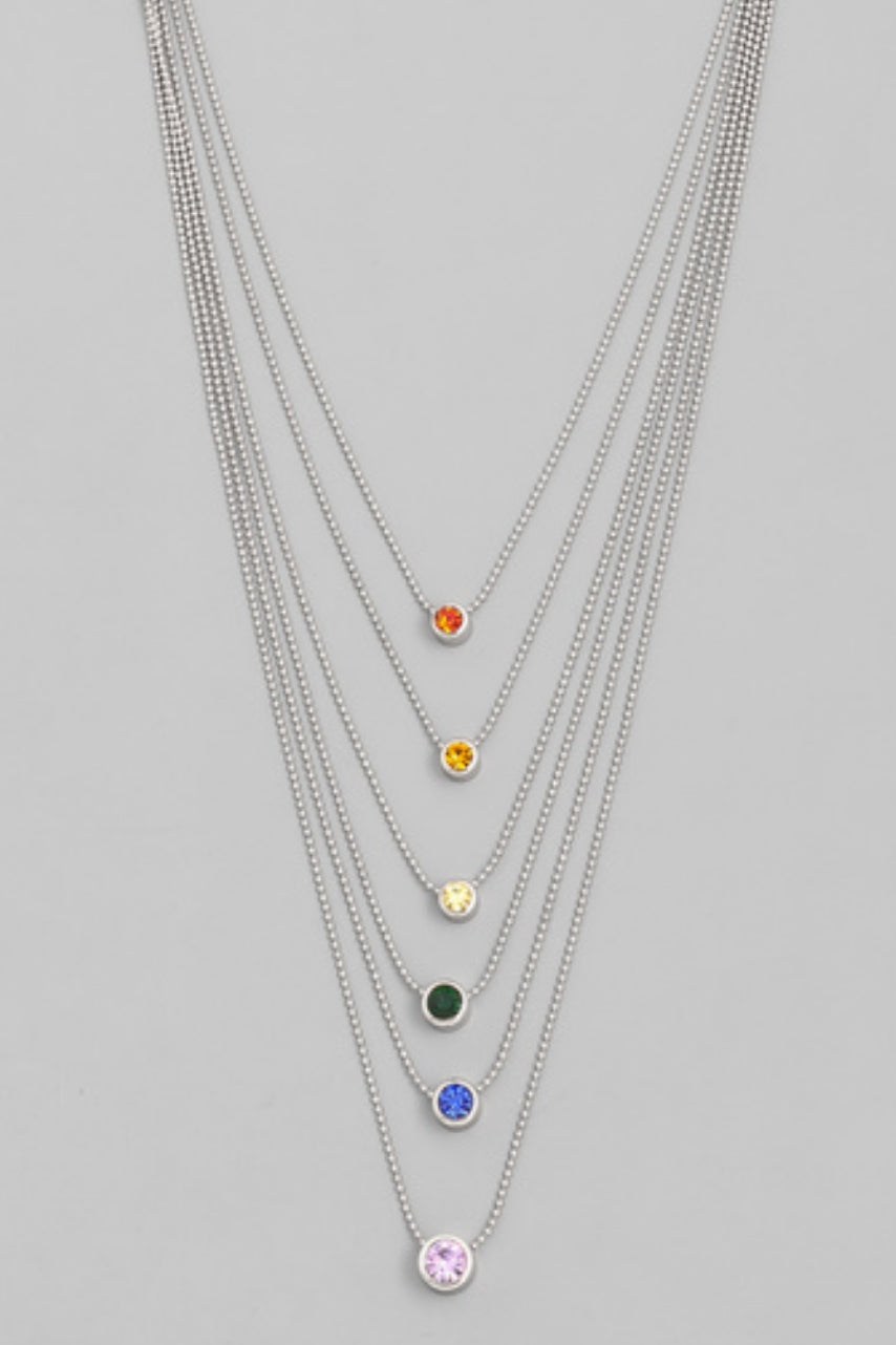 Layered Rainbow Stud Silver Pendant Necklace