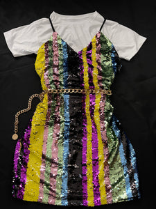 Sequin Multi-Colored Stripe Dress