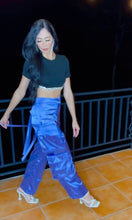 Load image into Gallery viewer, Purple Wide Leg Satin Cargo Pants