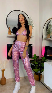 Metallic Pink Holographic Pant Set