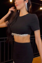 Cargar imagen en el visor de la galería, Black Rhinestones Fringe Crop Top