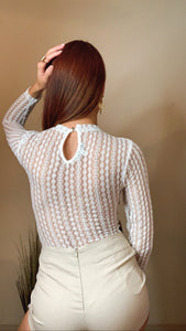 Sheer Mesh White Lace Bodysuit