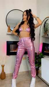 Metallic Pink Holographic Pant Set