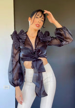 Cargar imagen en el visor de la galería, Organza Ruffle Shoulder Long Sleeve Top