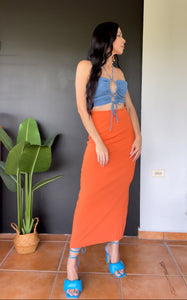 High-Rise Waist Side Slit Maxi Skirt