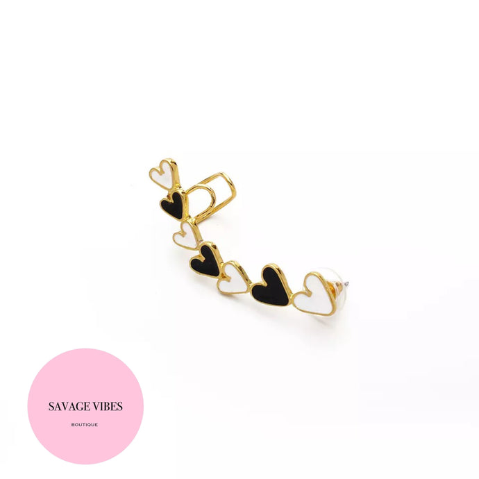 Black & White Hearts Ear Cuff