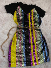 Load image into Gallery viewer, Sequin Multi-Colored Stripe Dress