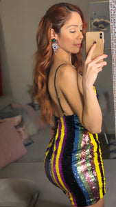 Sequin Multi-Colored Stripe Dress