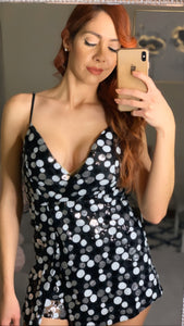 Black Sequin Dots Romper