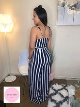 Load image into Gallery viewer, Navy White Stripes Jumpsuit