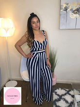 Load image into Gallery viewer, Navy White Stripes Jumpsuit